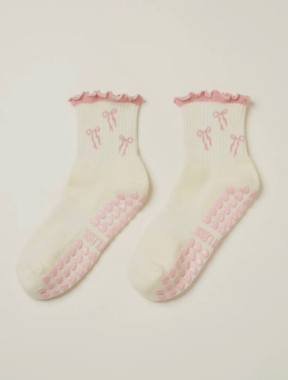 Bow ruffle pilate sock - pink 🎀
