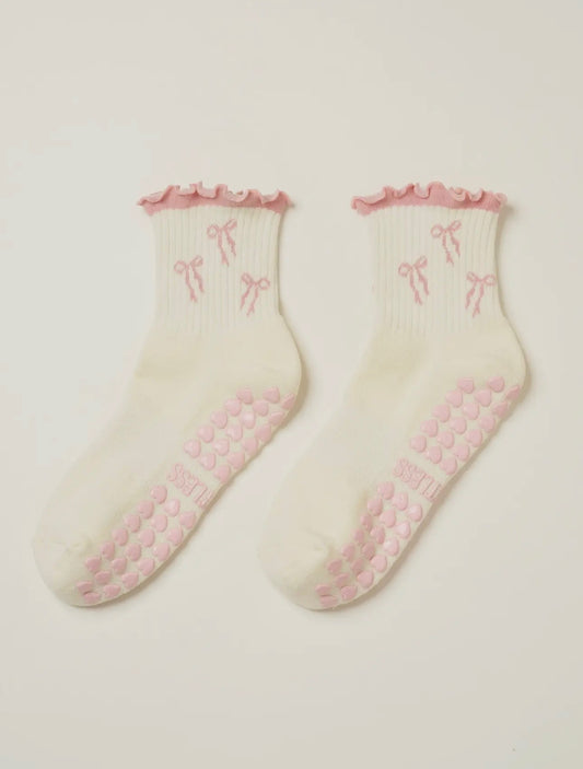 Bow ruffle pilate sock - pink 🎀